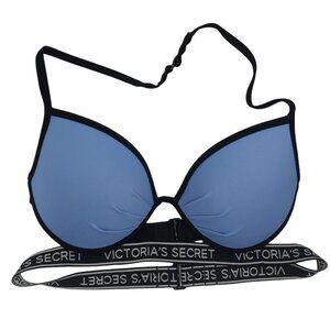 Victoria's Secret Swim Bikini Top Women's Size 36C Blue Logo Strap Halter